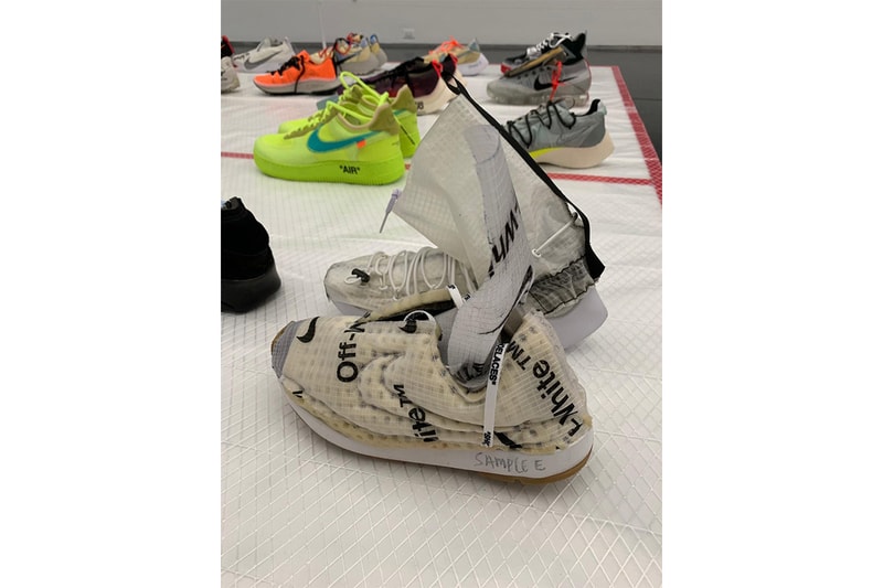Virgil Abloh MCA Exhibition Sneakers Display Nike Air Jordan brand 4 3 1 Air Force 1 presto vaporfly sock dart vapormax "Figures of Speech" samples