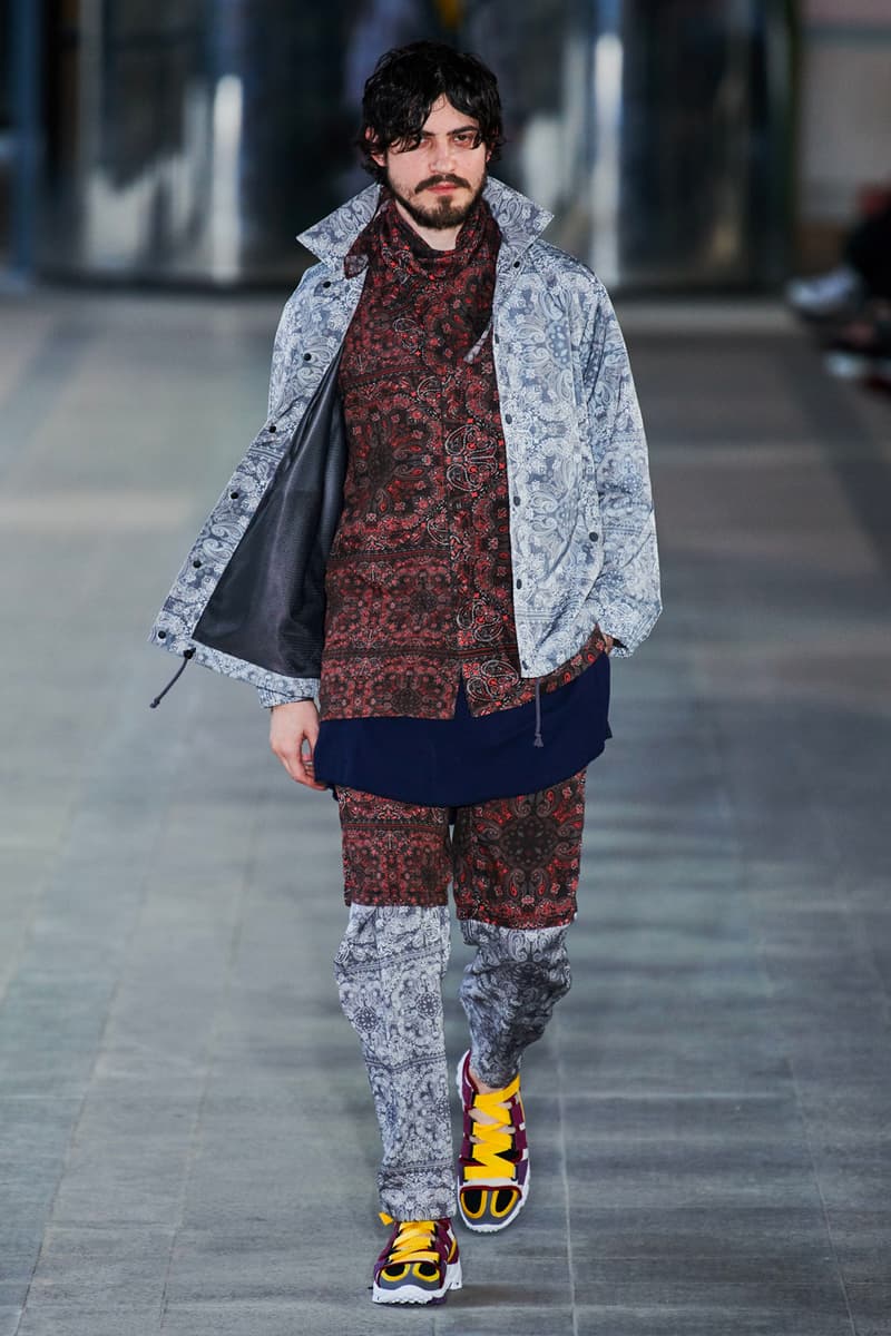 White Mountaineering Spring/Summer 2020 Runway PFW Show paris fashion week mens technical apparel militarism functional japan outdoor gear tropical paisley prints 