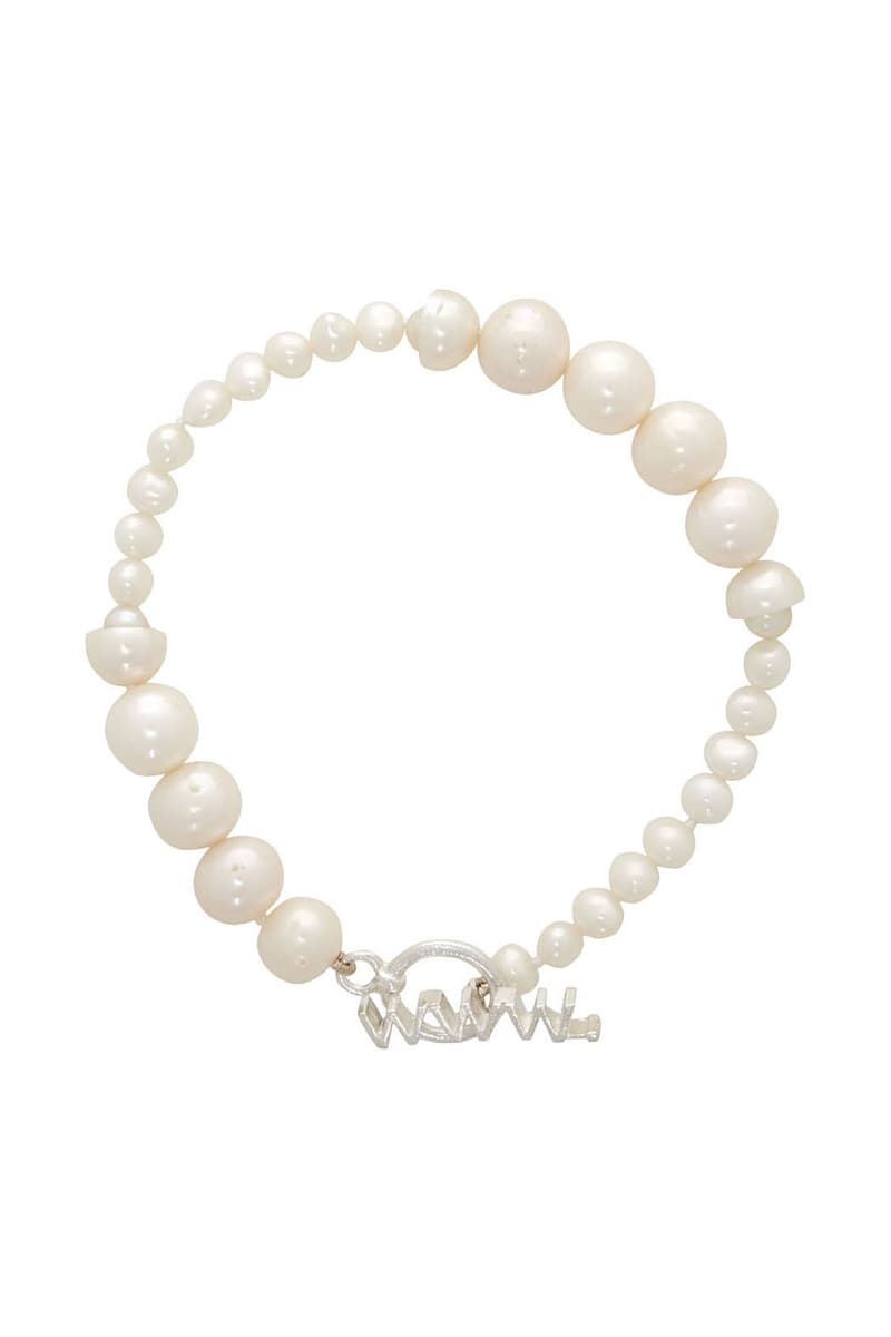WWW.WILLSHOTT SSENSE Exclusive Pearl Jewelry Necklace Bracelet Onyx Freshwater Jewels Engraved Hardware Silver Toggle 20 Inch Length 8 Circumference Sterling Silver