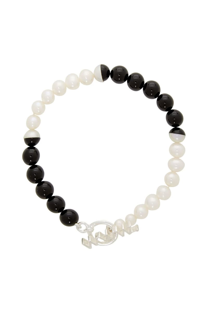 WWW.WILLSHOTT SSENSE Exclusive Pearl Jewelry Necklace Bracelet Onyx Freshwater Jewels Engraved Hardware Silver Toggle 20 Inch Length 8 Circumference Sterling Silver