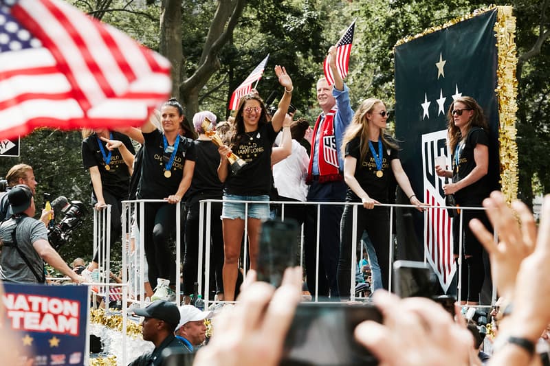 2019 USWNT fifa World Cup Championship ticker tape Parade NYC Photo Recap new york city united states of america womens national team soccer football float Megan Rapinoe morgan team photos mayor Bill de Blasio