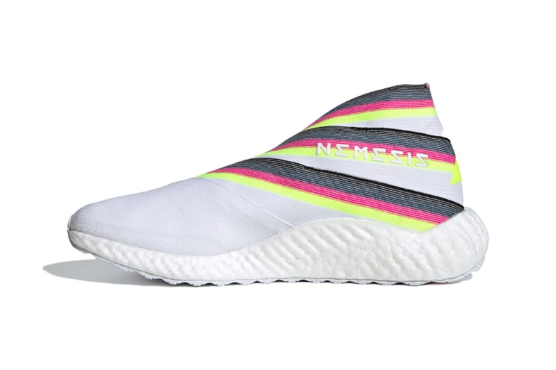 adidas Nemeziz 19+ Sneaker Release Information BOOST Technology Sole Unit Football Inspired Silhouette Sports Tension Tape Upper Cloud White Shock Pink Solar Yellow Continental Rubber 