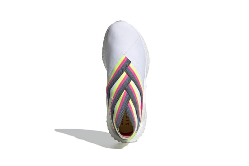 adidas Nemeziz 19+ Sneaker Release Information BOOST Technology Sole Unit Football Inspired Silhouette Sports Tension Tape Upper Cloud White Shock Pink Solar Yellow Continental Rubber