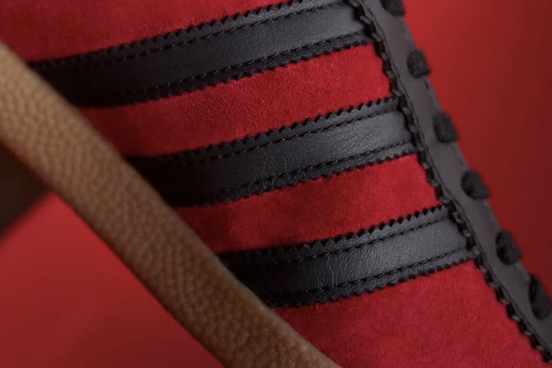 adidas Originals City Series London OG 1970s Terrace Culture Sneaker Release Information Drop Date END.Clothing Raffle Suede Red Brand With The Three Stripes Gold Foil Black Zig Zag Cut 