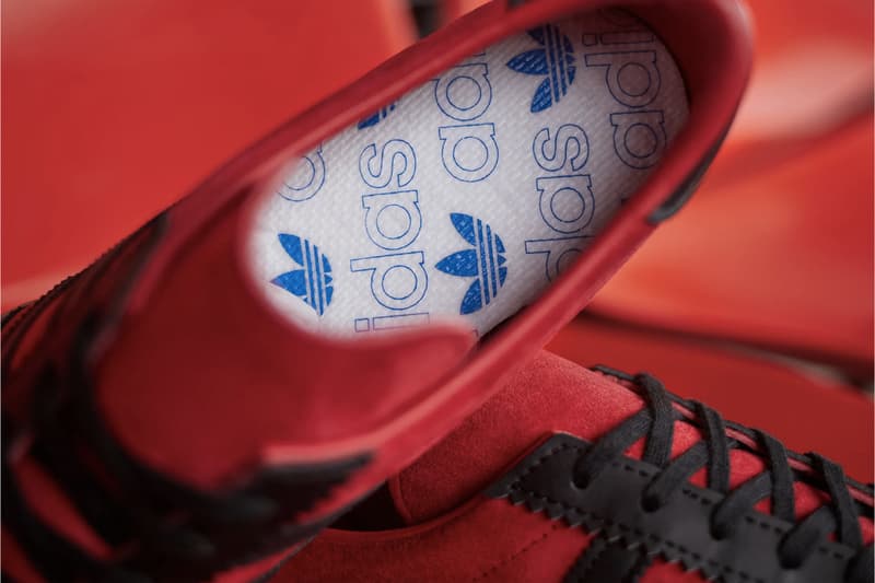 adidas Originals City Series London OG 1970s Terrace Culture Sneaker Release Information Drop Date END.Clothing Raffle Suede Red Brand With The Three Stripes Gold Foil Black Zig Zag Cut 