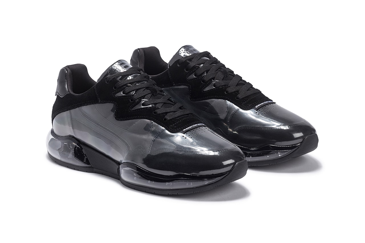 Alexander Wang Stadium Sneaker Black White pvc suede leather mesh logo see through plastic layer futuristic rubber technology padded collar ss19