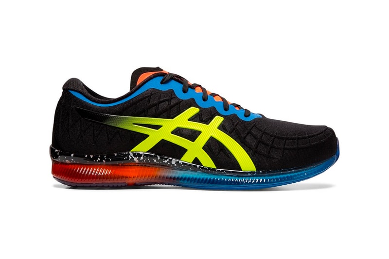 Asics GEL Quantum Infinity Black Safety Yellow Fluorescent gel ortholite sockliner foot cushioning technology 360 movement red blue gradient gradation running sneaker footwear