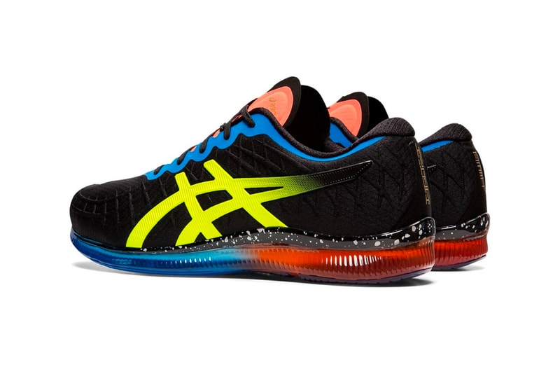 Asics GEL Quantum Infinity Black Safety Yellow Fluorescent gel ortholite sockliner foot cushioning technology 360 movement red blue gradient gradation running sneaker footwear