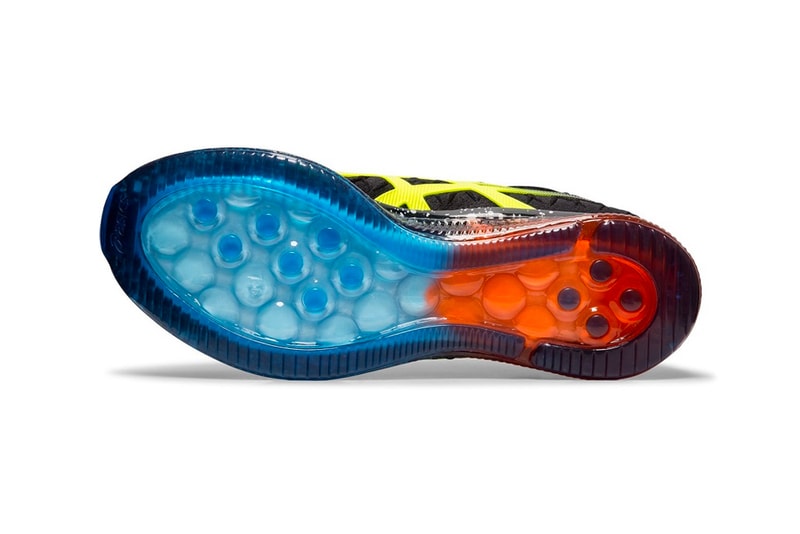 Asics GEL Quantum Infinity Black Safety Yellow Fluorescent gel ortholite sockliner foot cushioning technology 360 movement red blue gradient gradation running sneaker footwear