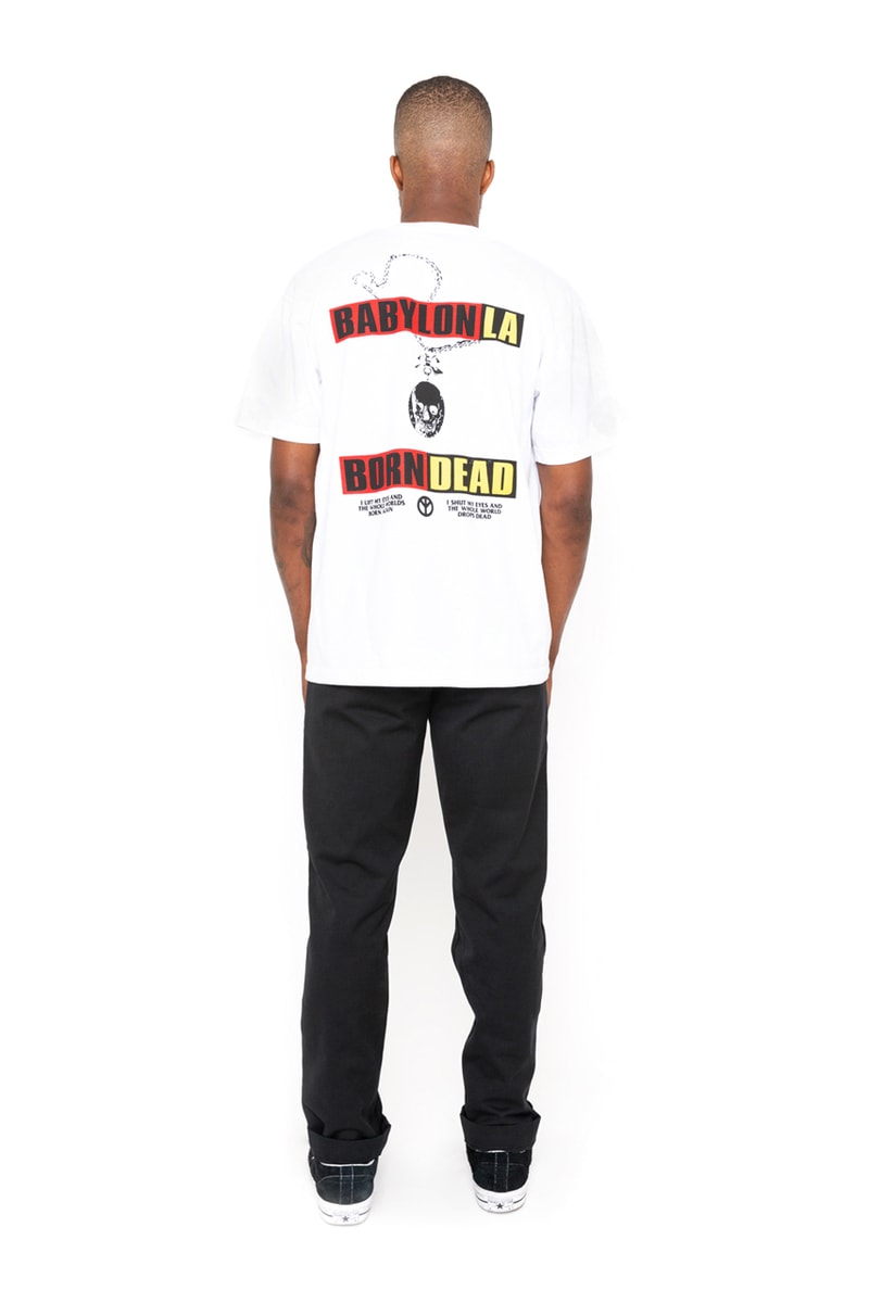 BABYLON LA Spring Summer 2019 Collection lookbook graphic pieces black and white skulls x rays roses peace sign west coast pants tees long sleeves acid wash long sleeves