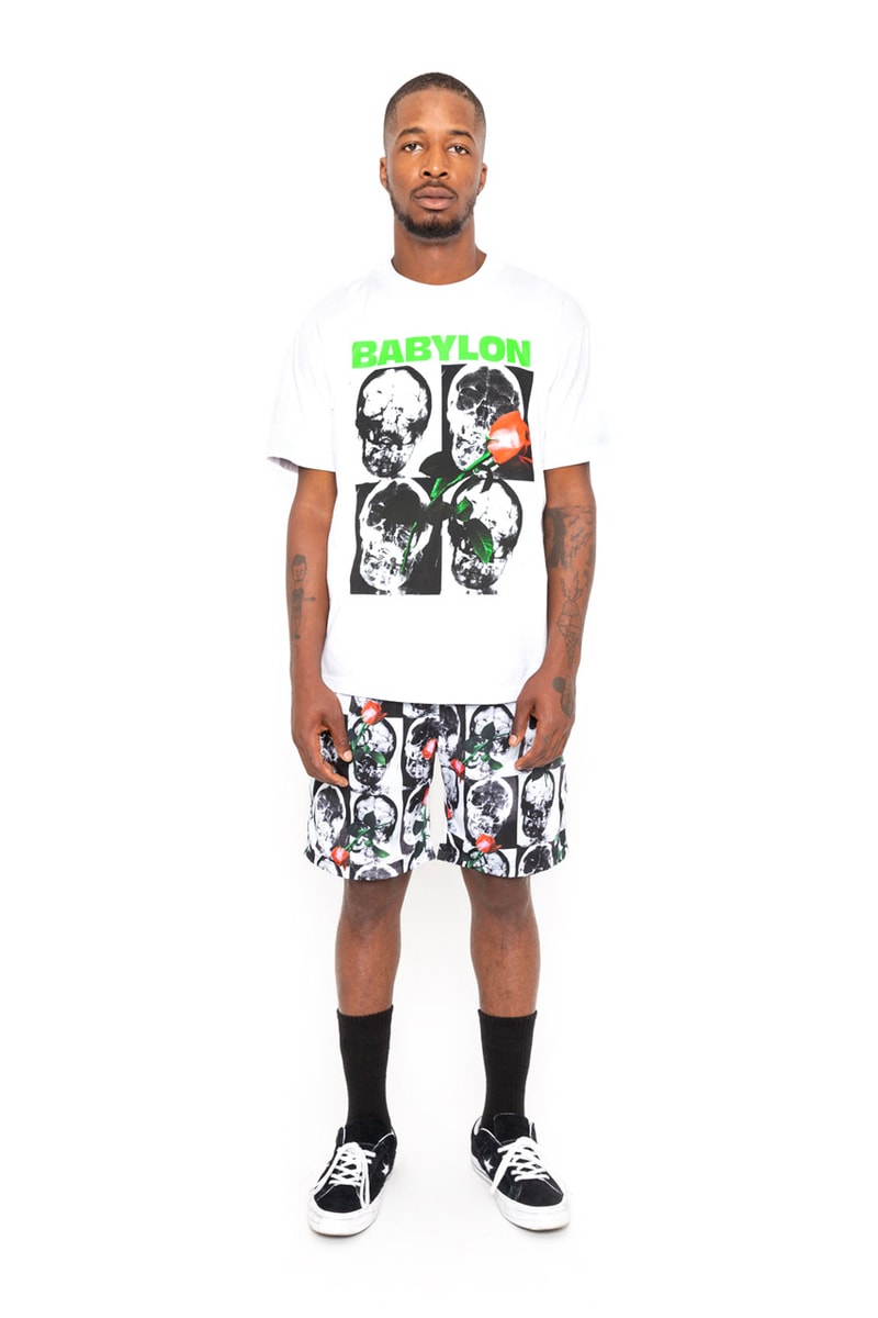 BABYLON LA Spring Summer 2019 Collection lookbook graphic pieces black and white skulls x rays roses peace sign west coast pants tees long sleeves acid wash long sleeves