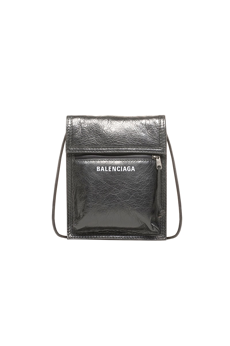 Balenciaga Explorer Pouch Leather Neck Bag Strap Graffiti All Over Print Red Black Branding Embossed Semi Shiny Palladium Hardware Arena Lambskin Made in Italy