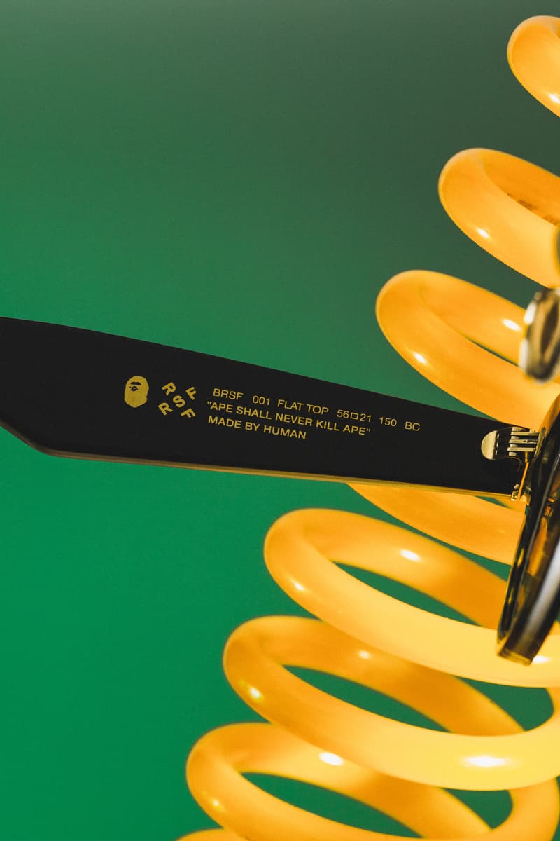 BAPE x RETROSUPERFUTURE 2019 Sunglasses Capsule shades 1st camo ape heads sunnies SUPER by RETROSUPERFUTURE Flat Top Drew Mama black acetate green gold details