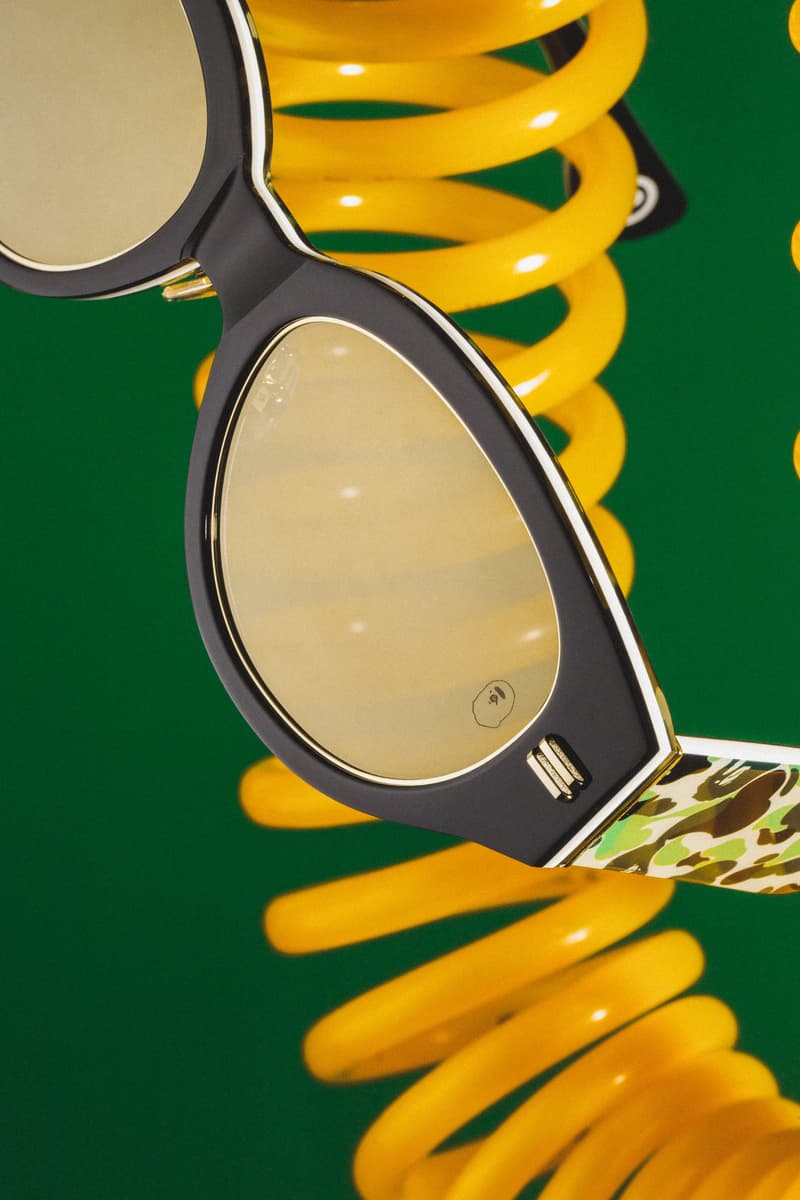 BAPE x RETROSUPERFUTURE 2019 Sunglasses Capsule shades 1st camo ape heads sunnies SUPER by RETROSUPERFUTURE Flat Top Drew Mama black acetate green gold details
