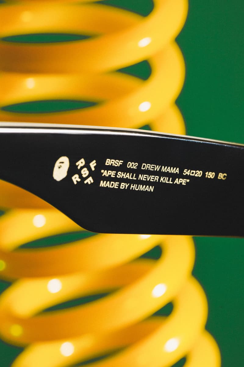 BAPE x RETROSUPERFUTURE 2019 Sunglasses Capsule shades 1st camo ape heads sunnies SUPER by RETROSUPERFUTURE Flat Top Drew Mama black acetate green gold details