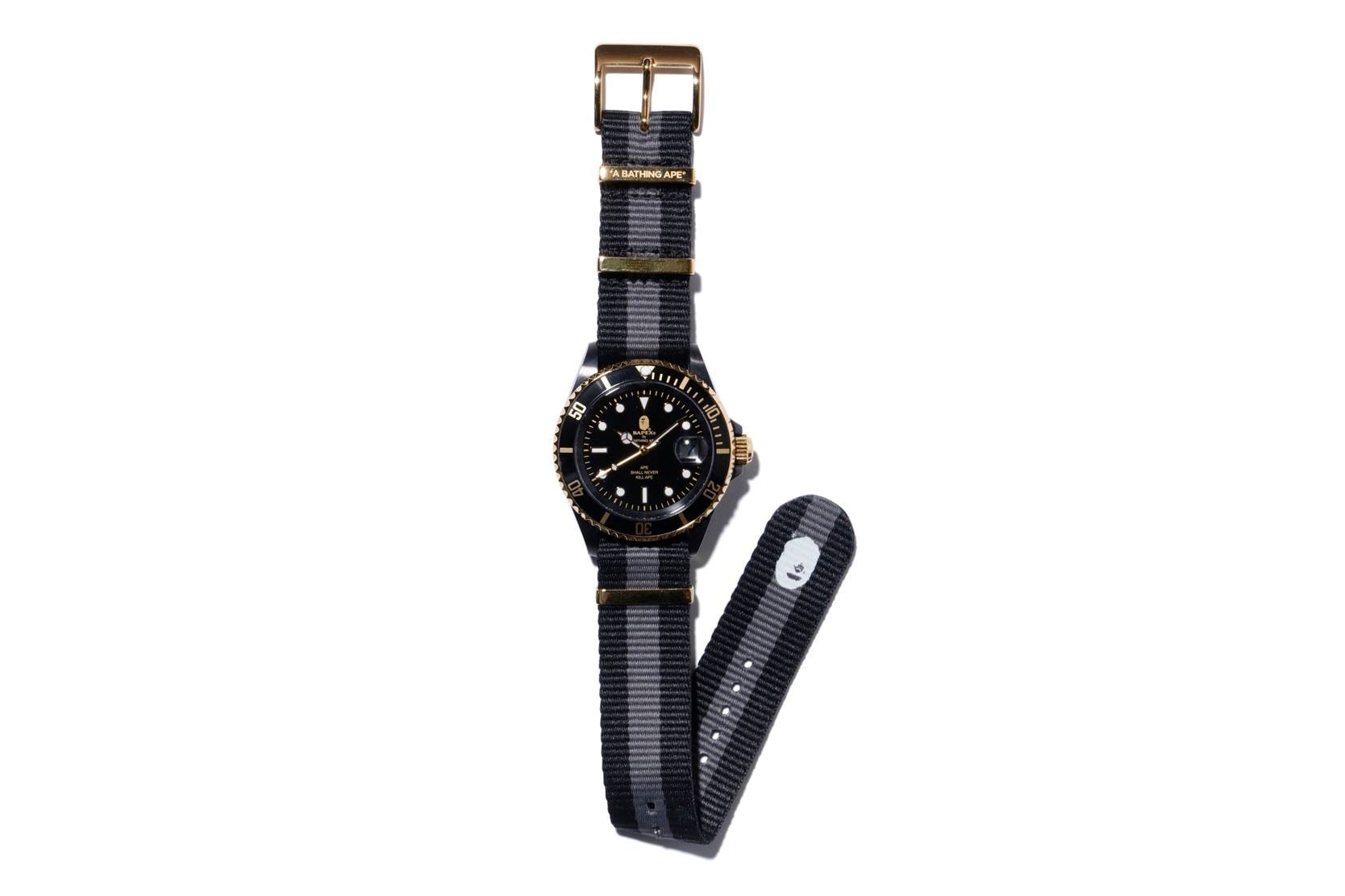 BAPE Type 1 BAPEX With NATO Straps Release a bathing ape timepieces watches accessories black and gold ape head