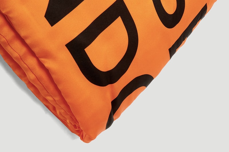 Burberry Logo Print Silk Puffer Scarf Orange Riccardo Tisci satin established 1856 london SW1 HORSEFERRY HOUSE hidden seams sheen shiny sans serif font