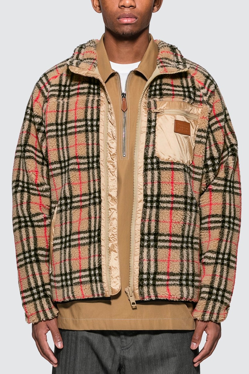 Burberry Vintage Check Faux Shearling Ensemble jacket men drawstring shorts hbx hypebeast store archive beige 