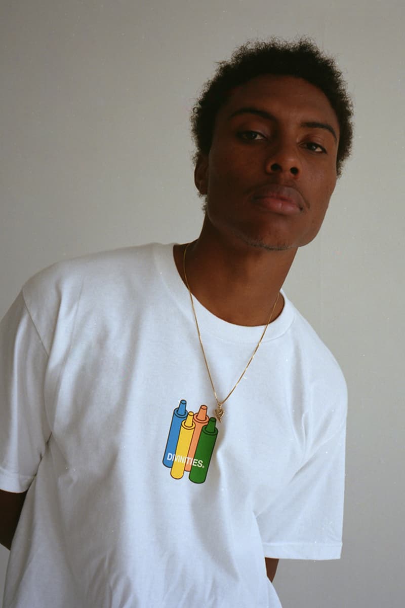 DIVINITIES Summer 2019 Collection Lookbook streetwear graphic t-shirts tees vest pants dickies workwear retro inspired winona ryder animorphs