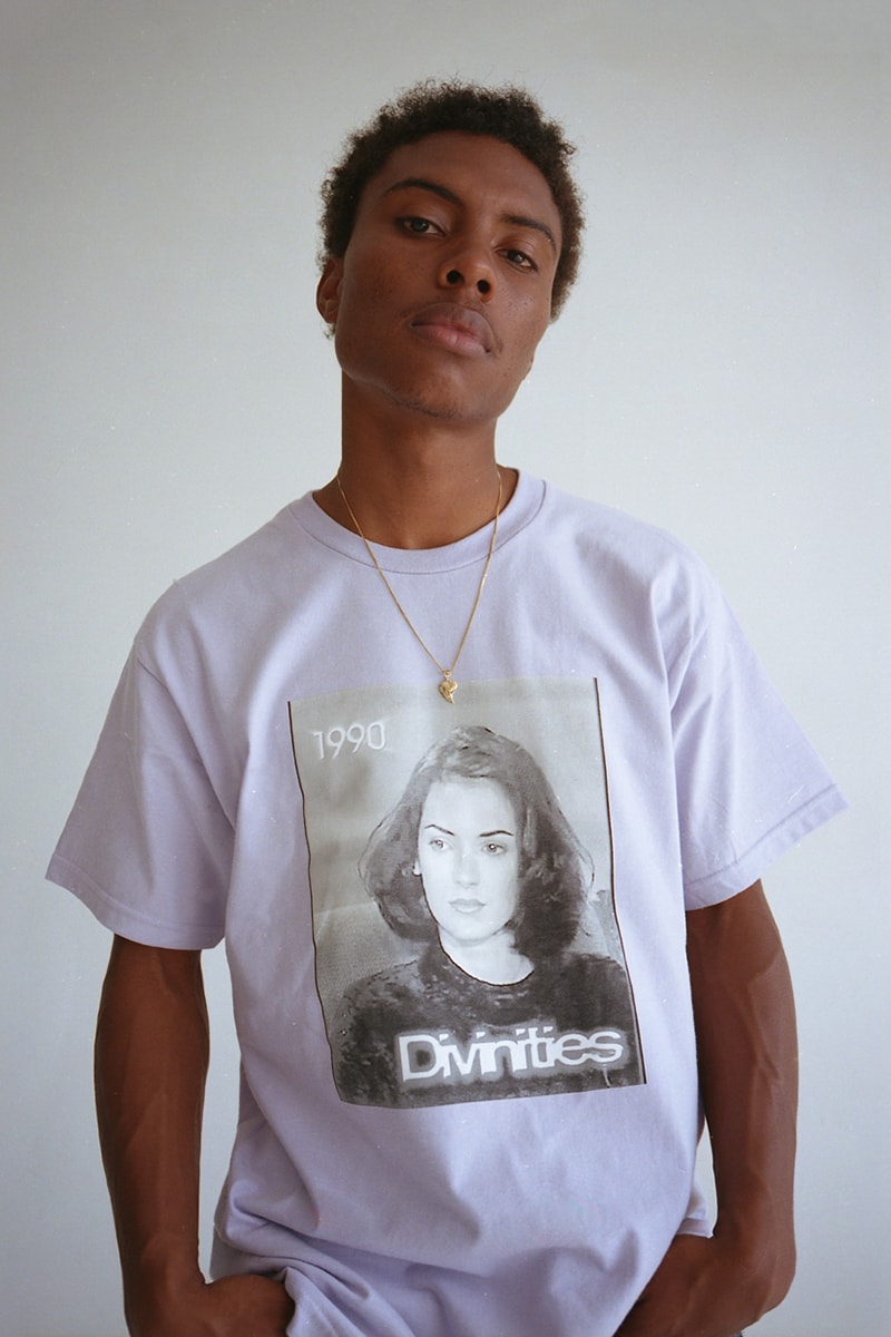 DIVINITIES Summer 2019 Collection Lookbook streetwear graphic t-shirts tees vest pants dickies workwear retro inspired winona ryder animorphs