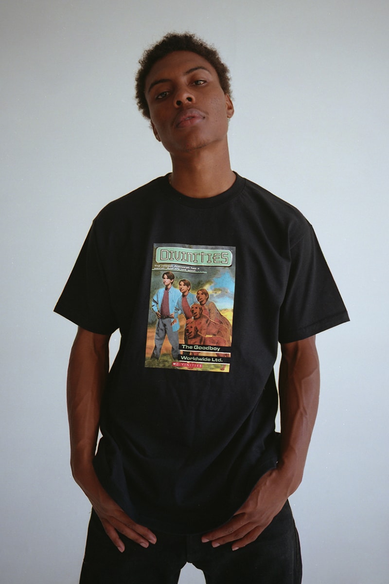 DIVINITIES Summer 2019 Collection Lookbook streetwear graphic t-shirts tees vest pants dickies workwear retro inspired winona ryder animorphs