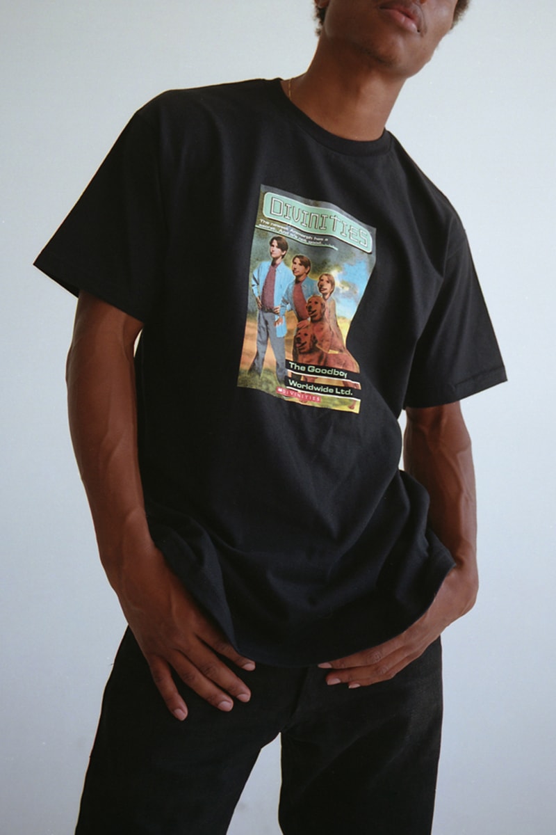 DIVINITIES Summer 2019 Collection Lookbook streetwear graphic t-shirts tees vest pants dickies workwear retro inspired winona ryder animorphs