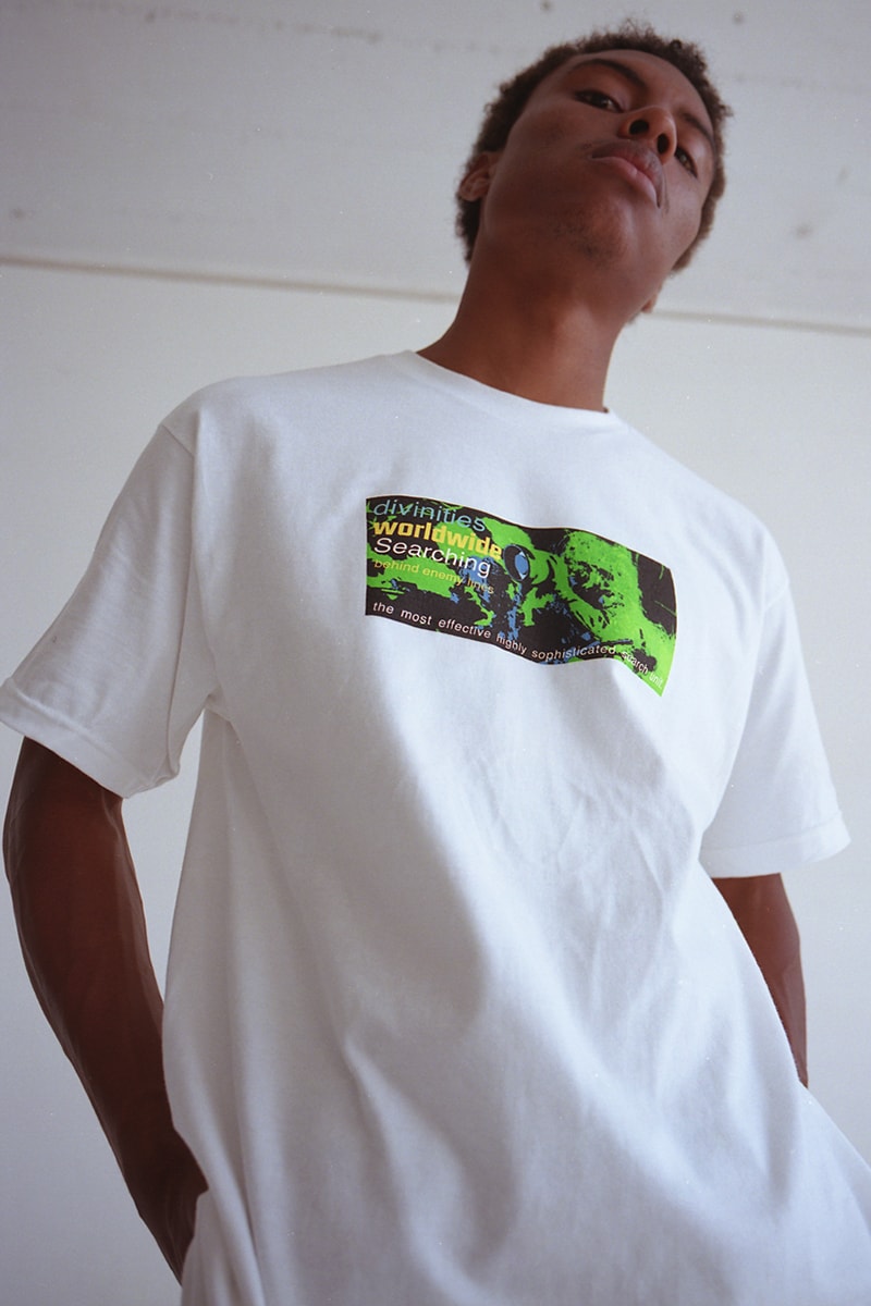 DIVINITIES Summer 2019 Collection Lookbook streetwear graphic t-shirts tees vest pants dickies workwear retro inspired winona ryder animorphs