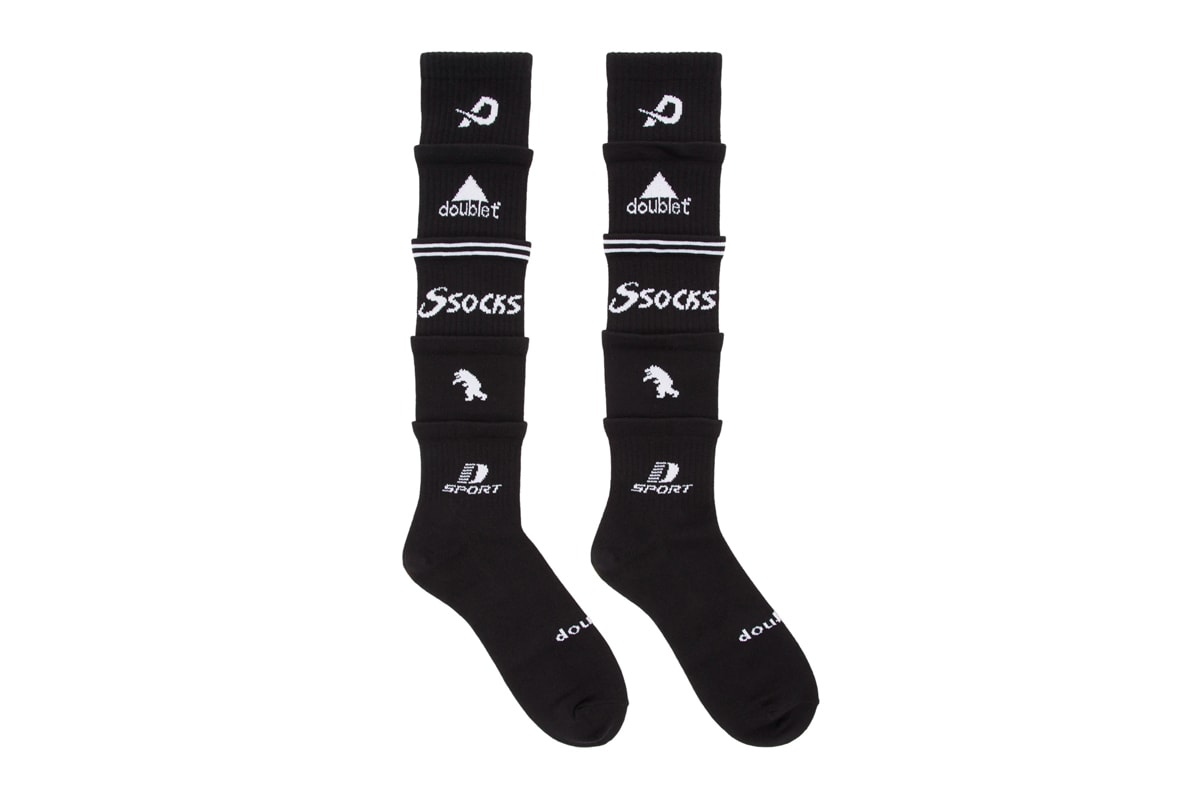 Doublet 5 Layered Socks Release SSENSE Nike Adidas socks white black logos art japan streetwear 