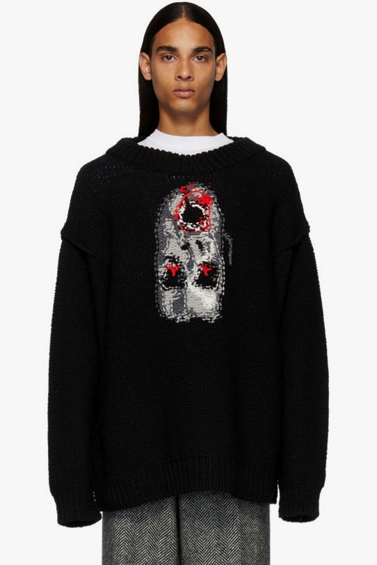 Doublet Hand Knit Inside Out Jacquard Sweater Face Black Red Gray 
