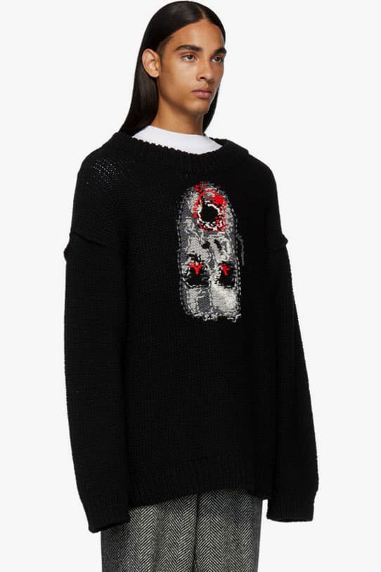 Doublet Hand Knit Inside Out Jacquard Sweater Face Black Red Gray