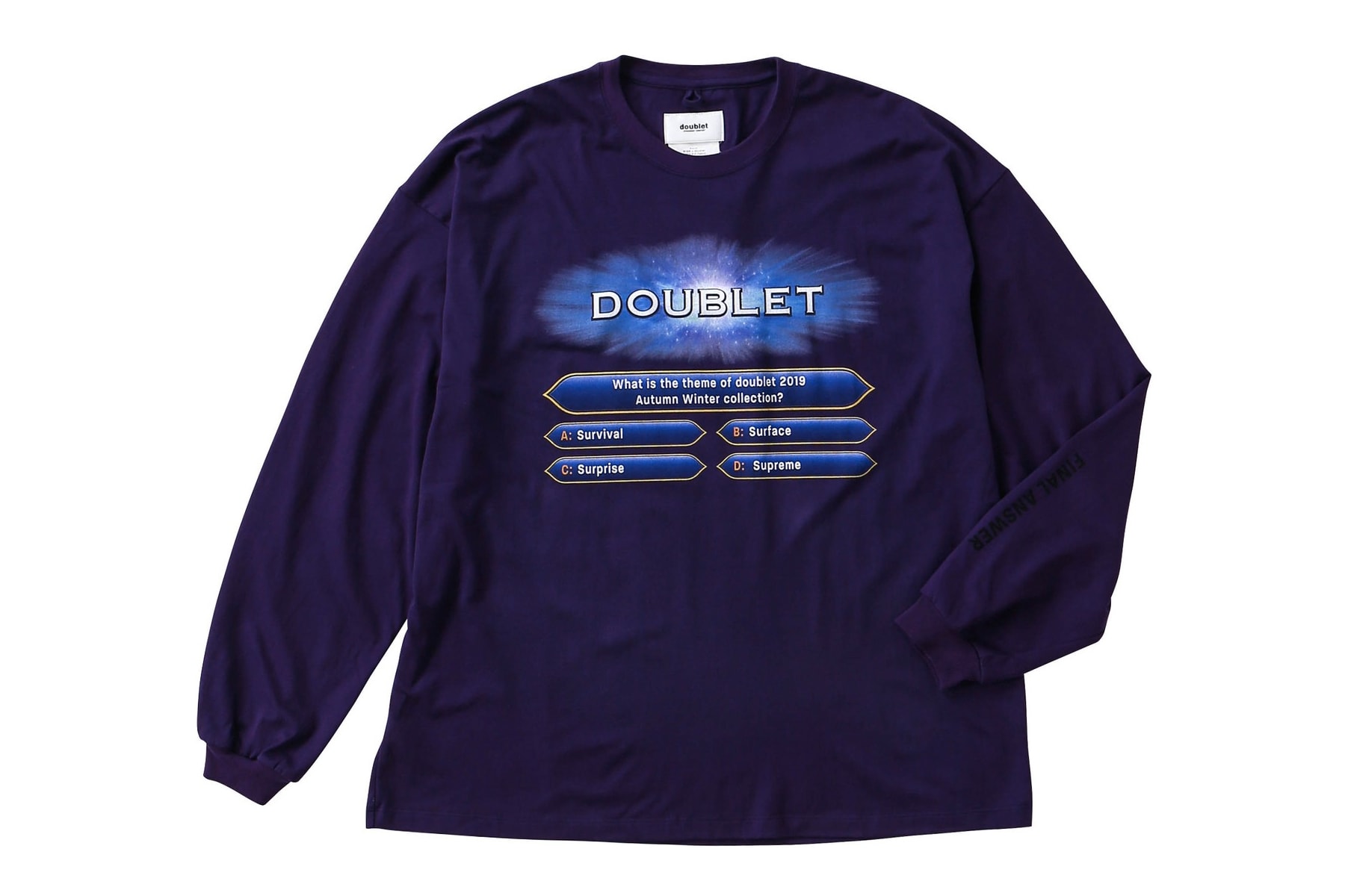Doublet WISM Graphic Long Sleeves Collaboration who wants to be a millionaire tv show graphics lvmh streetwear japan tokyo pink teal black white purple