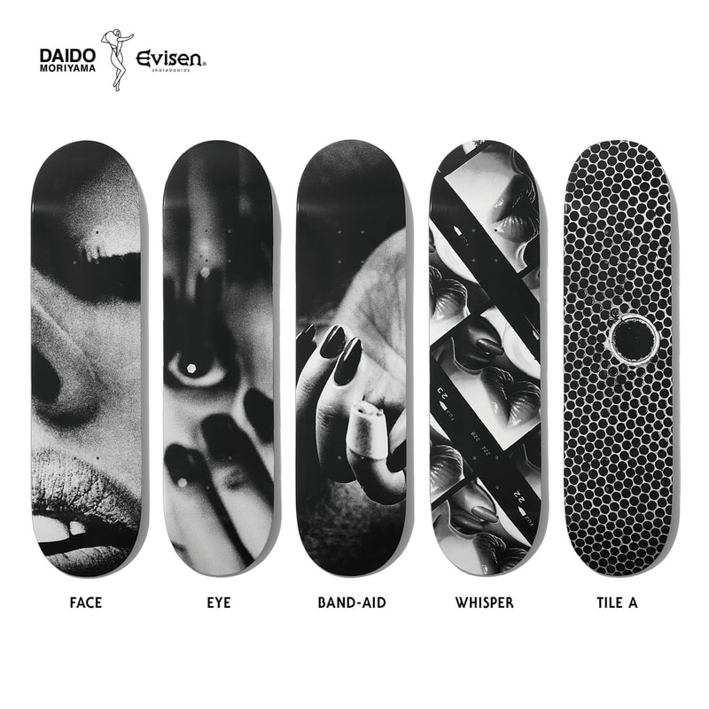 Daido Moriyama Qucon Evisen Skateboards Tees Jackets Bags White Black Photography Lips