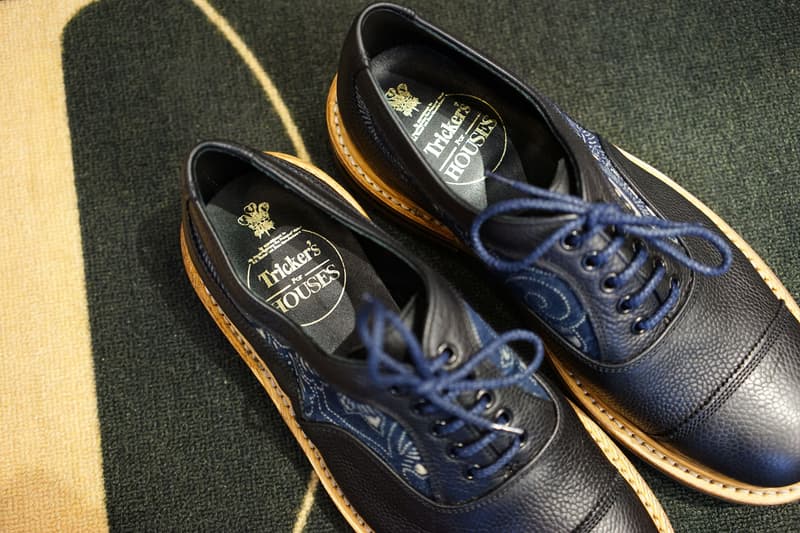 Simple Union x Flying Hawk Studio x Tricker's Oxford custom shoes indigo artwork Japanese traditional navy leather england