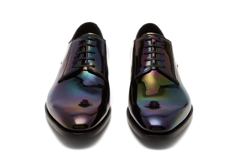 Givenchy Iridescent Leather Derby Shoes Hues Throatline Vamp Quarter eyelets debossed heel tonal glossy shiny vamp raised heel