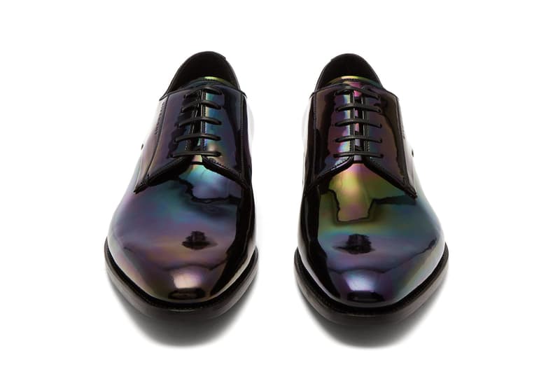 Givenchy Iridescent Leather Derby Shoes Hues Throatline Vamp Quarter eyelets debossed heel tonal glossy shiny vamp raised heel