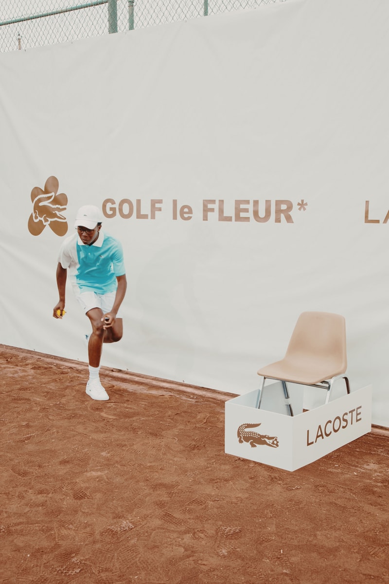 Lacoste and GOLF le FLEUR* SS19 Capsule Collaboration collection spring summer 2019 lookbook wang tyler the creator tracksuit polo shirt shorts tee hat cardigan GOLF le COSTE*