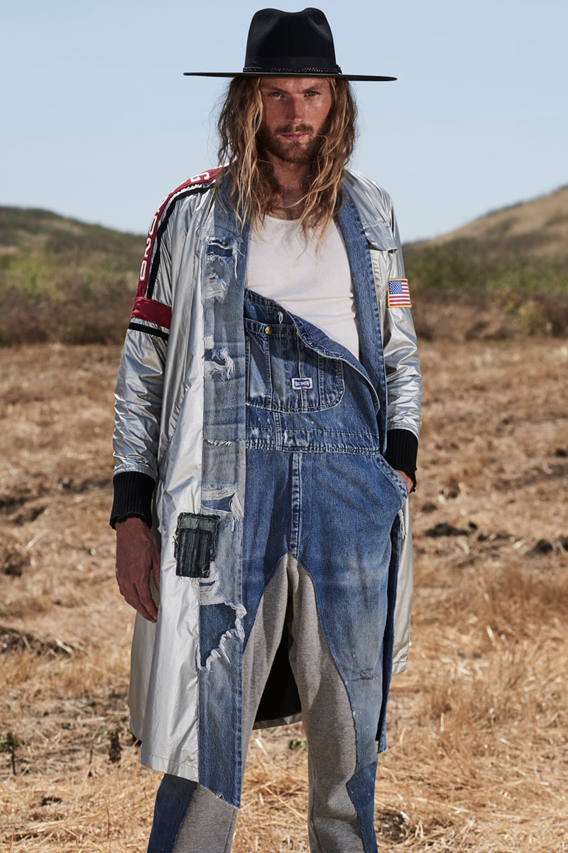 greg lauren spring summer 2020 collection lookbook release overalls accessories Ponchos Brimmed Hats Pants Shirts Jackets Green Tan Orange Black Silver Red Brown White ss20