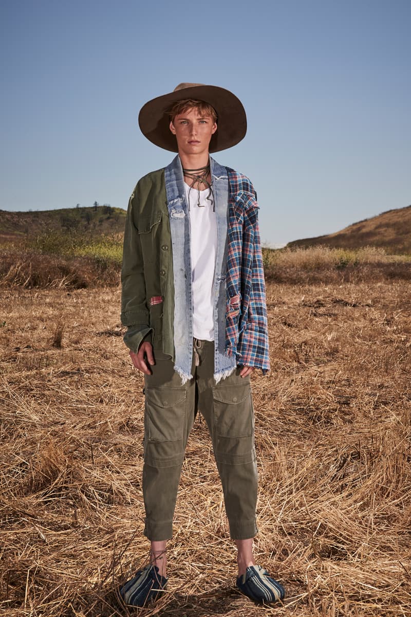 greg lauren spring summer 2020 collection lookbook release overalls accessories Ponchos Brimmed Hats Pants Shirts Jackets Green Tan Orange Black Silver Red Brown White ss20