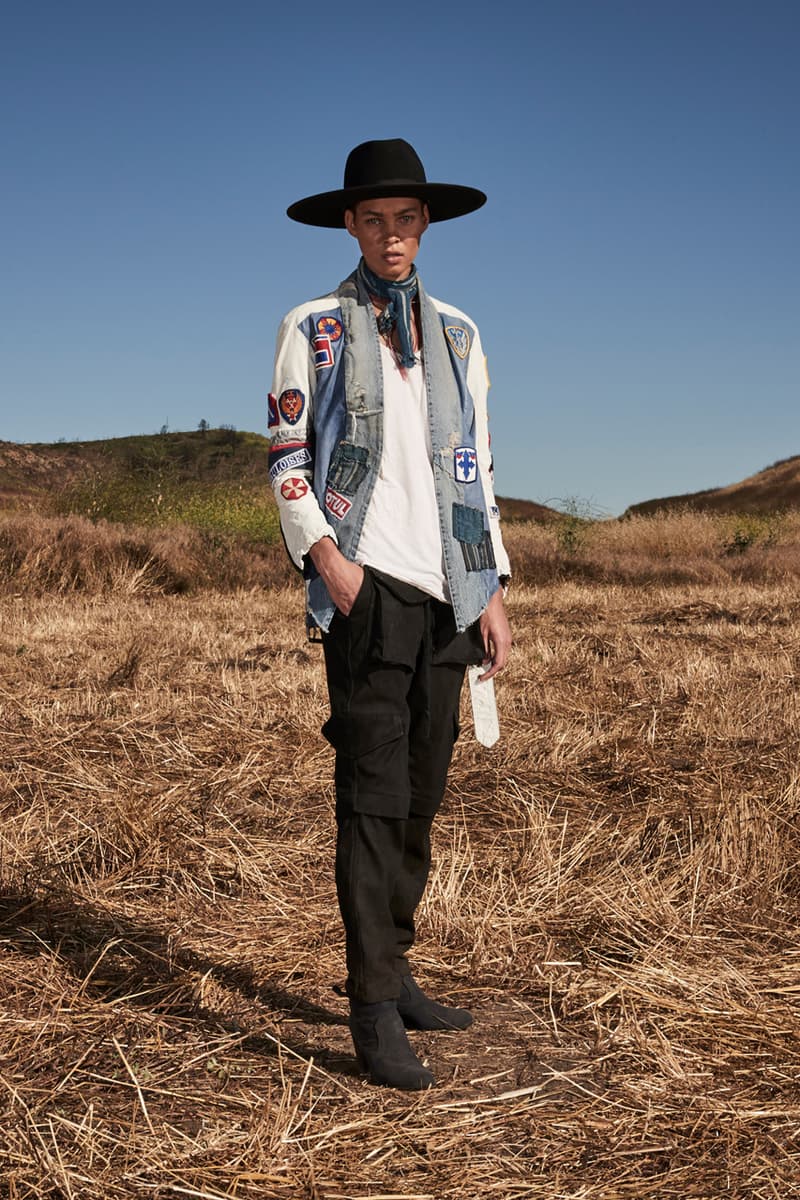 greg lauren spring summer 2020 collection lookbook release overalls accessories Ponchos Brimmed Hats Pants Shirts Jackets Green Tan Orange Black Silver Red Brown White ss20