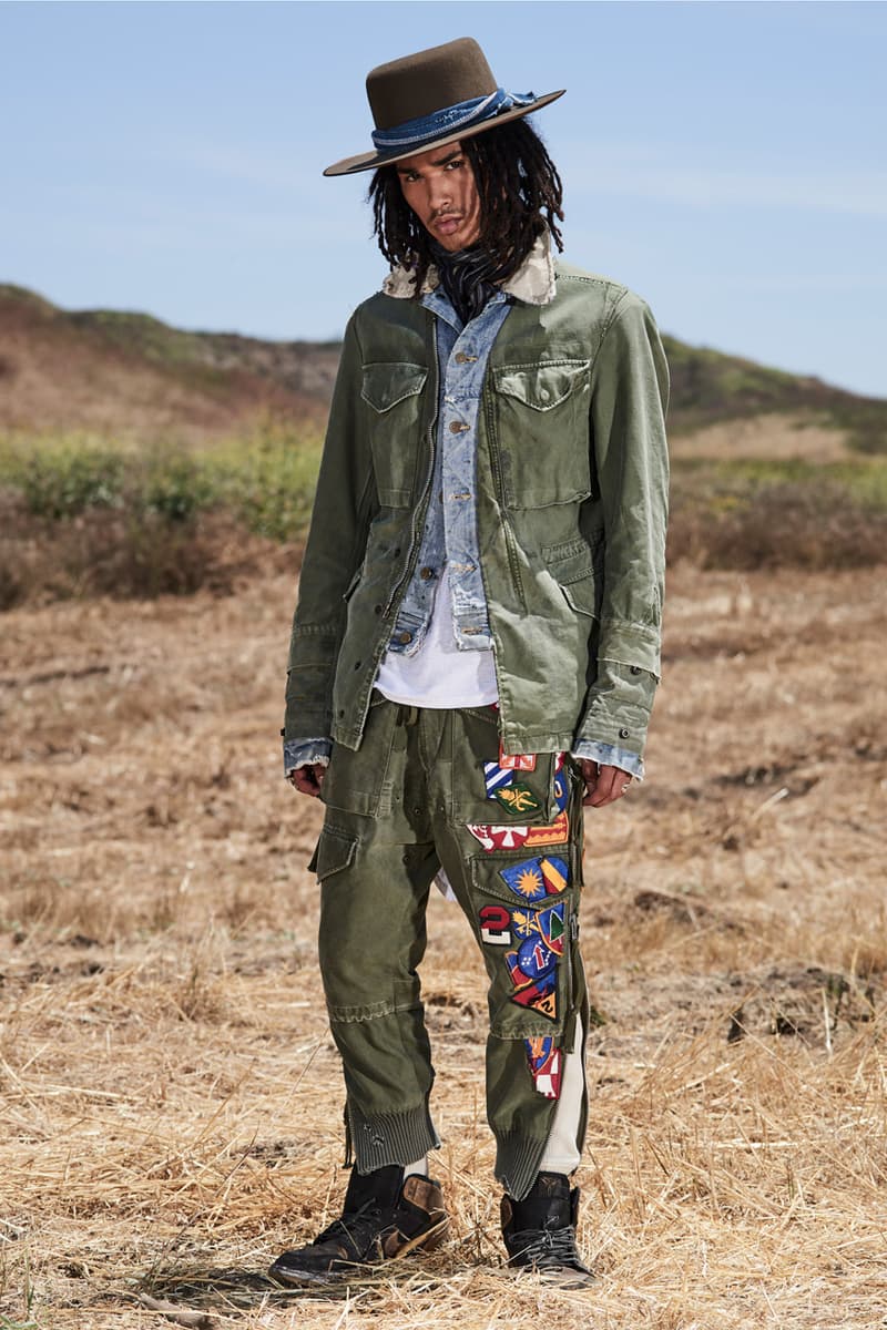 greg lauren spring summer 2020 collection lookbook release overalls accessories Ponchos Brimmed Hats Pants Shirts Jackets Green Tan Orange Black Silver Red Brown White ss20