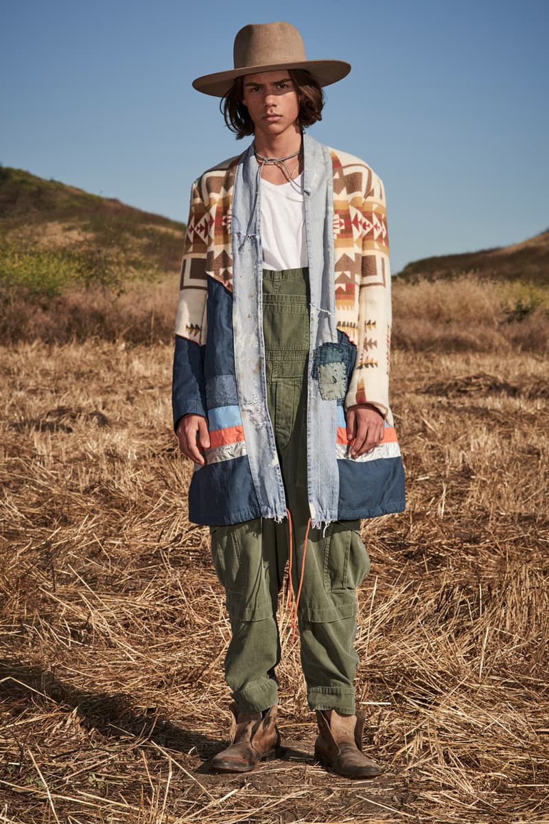 greg lauren spring summer 2020 collection lookbook release overalls accessories Ponchos Brimmed Hats Pants Shirts Jackets Green Tan Orange Black Silver Red Brown White ss20