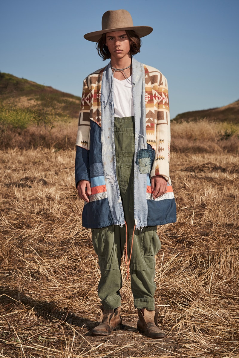 greg lauren spring summer 2020 collection lookbook release overalls accessories Ponchos Brimmed Hats Pants Shirts Jackets Green Tan Orange Black Silver Red Brown White ss20