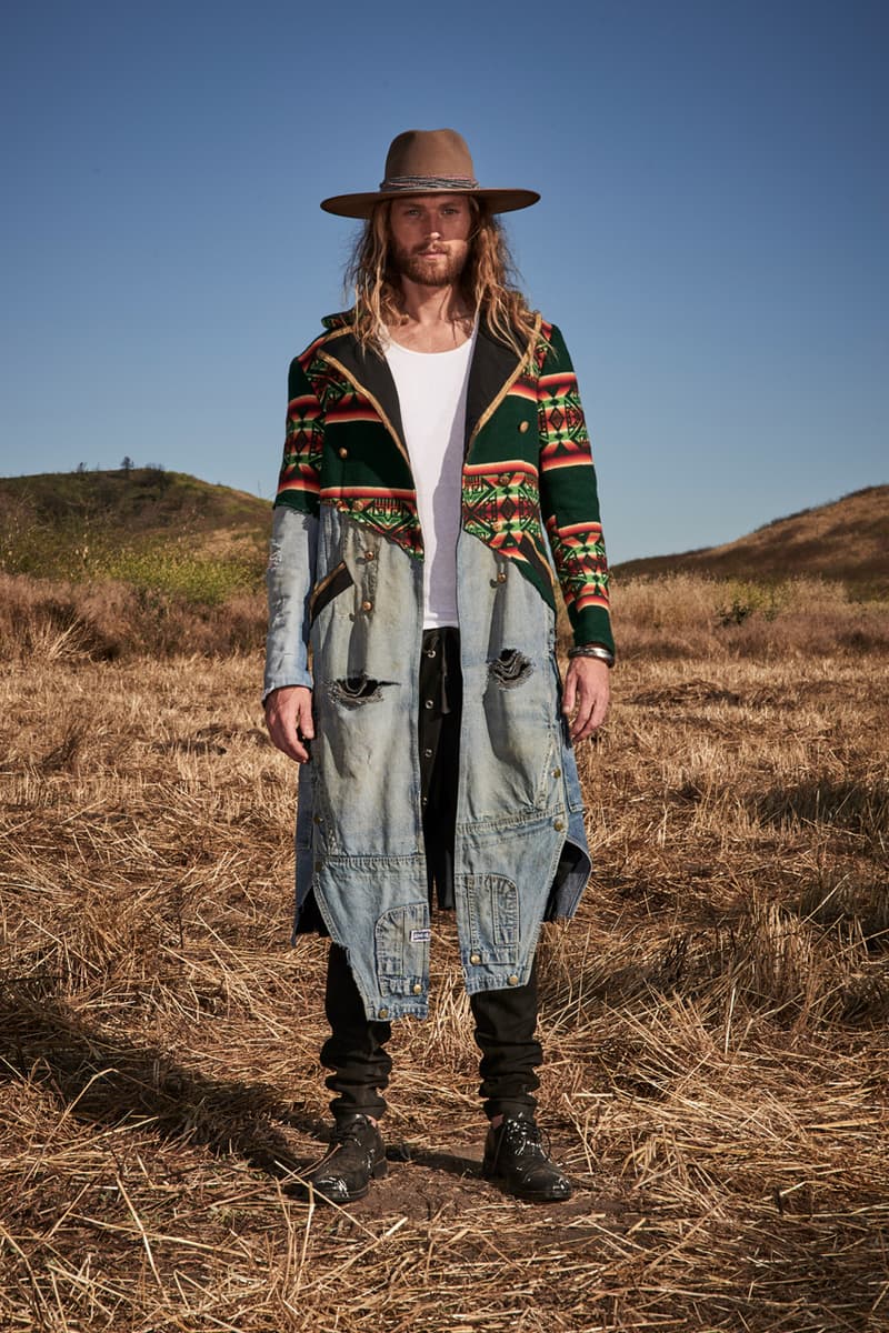 greg lauren spring summer 2020 collection lookbook release overalls accessories Ponchos Brimmed Hats Pants Shirts Jackets Green Tan Orange Black Silver Red Brown White ss20