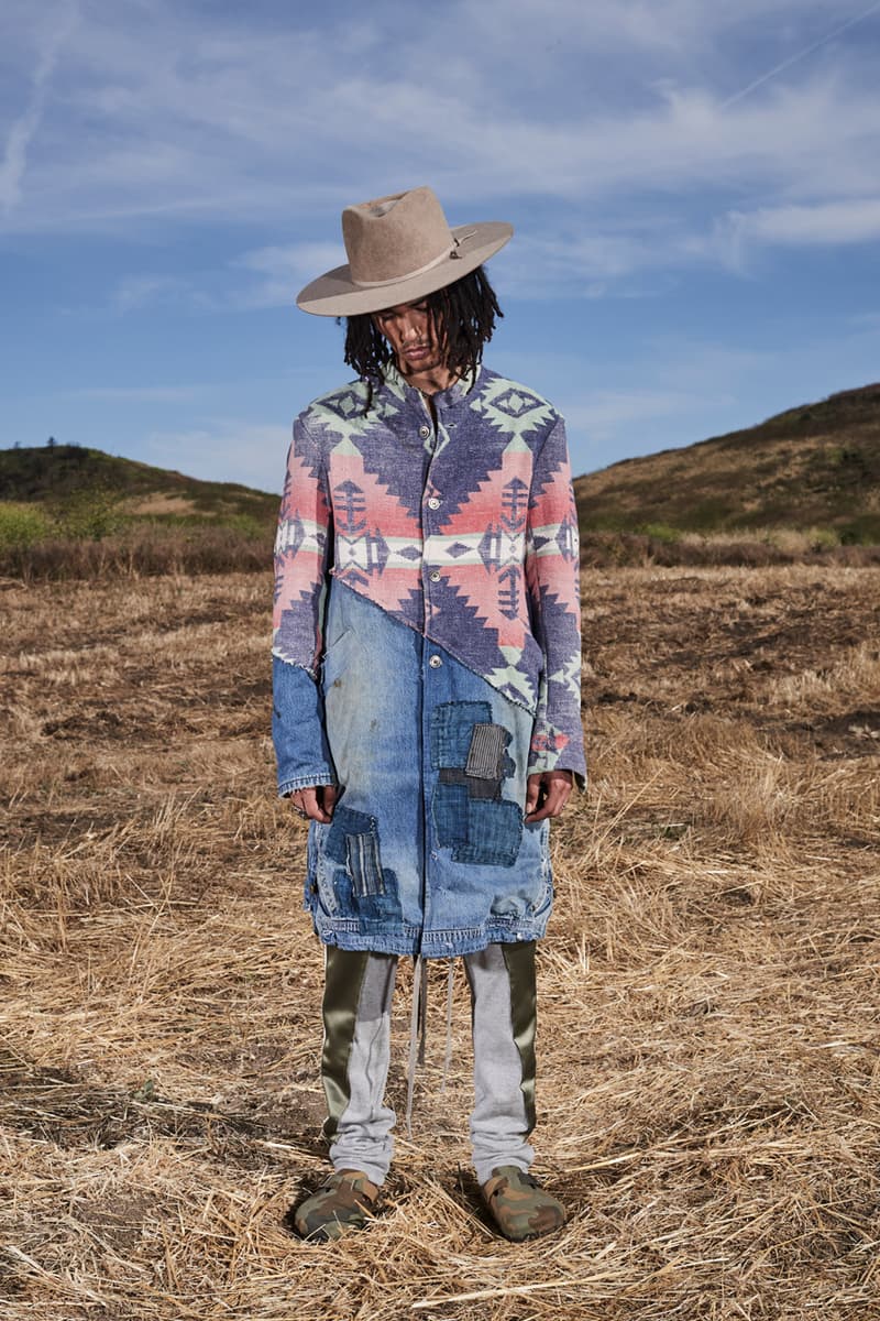 greg lauren spring summer 2020 collection lookbook release overalls accessories Ponchos Brimmed Hats Pants Shirts Jackets Green Tan Orange Black Silver Red Brown White ss20