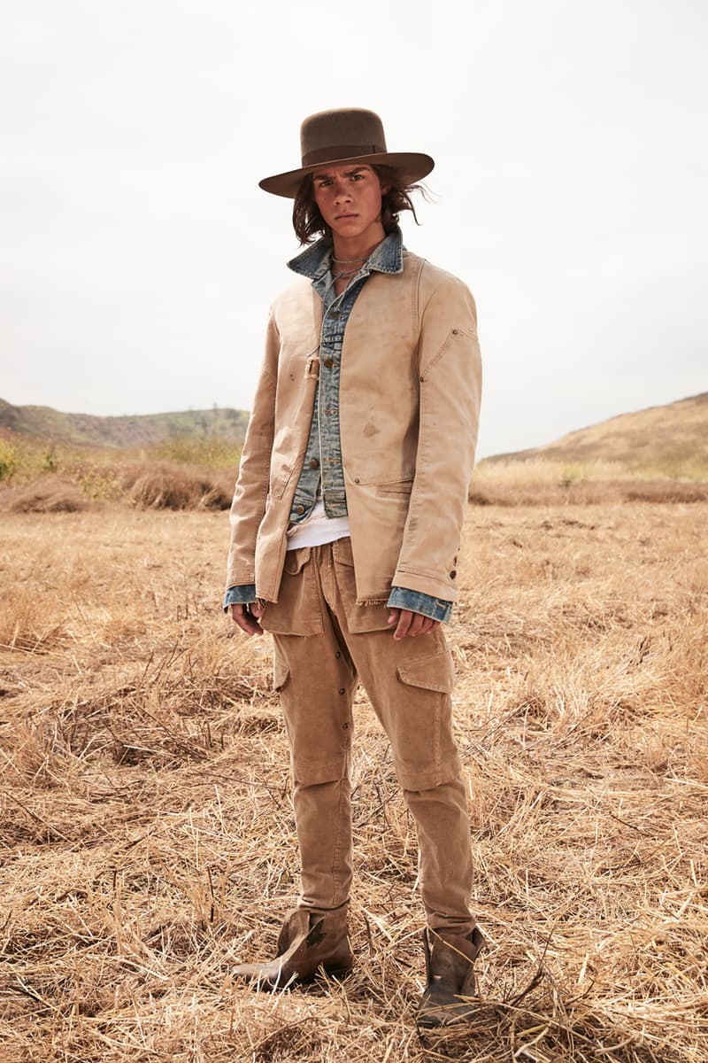 greg lauren spring summer 2020 collection lookbook release overalls accessories Ponchos Brimmed Hats Pants Shirts Jackets Green Tan Orange Black Silver Red Brown White ss20