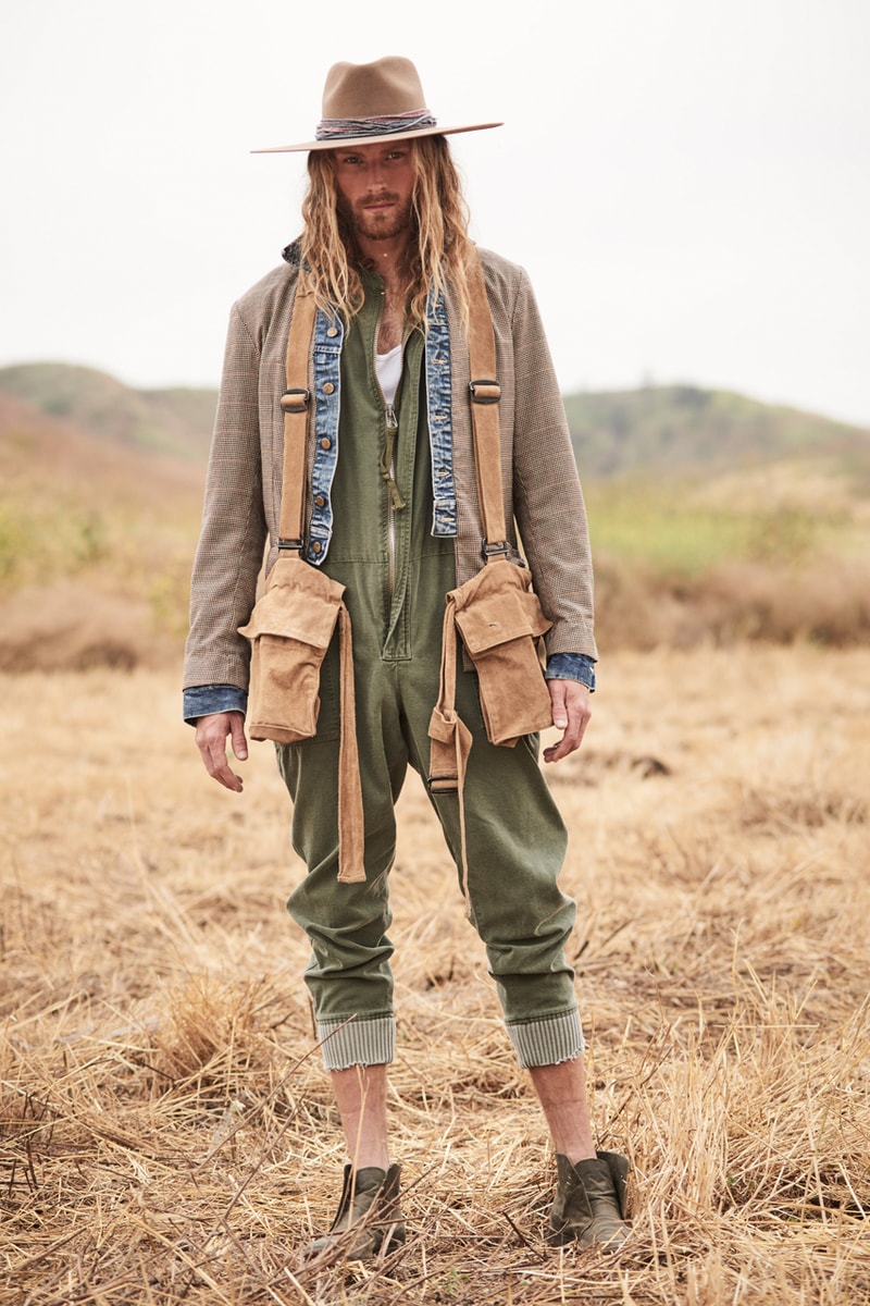 greg lauren spring summer 2020 collection lookbook release overalls accessories Ponchos Brimmed Hats Pants Shirts Jackets Green Tan Orange Black Silver Red Brown White ss20