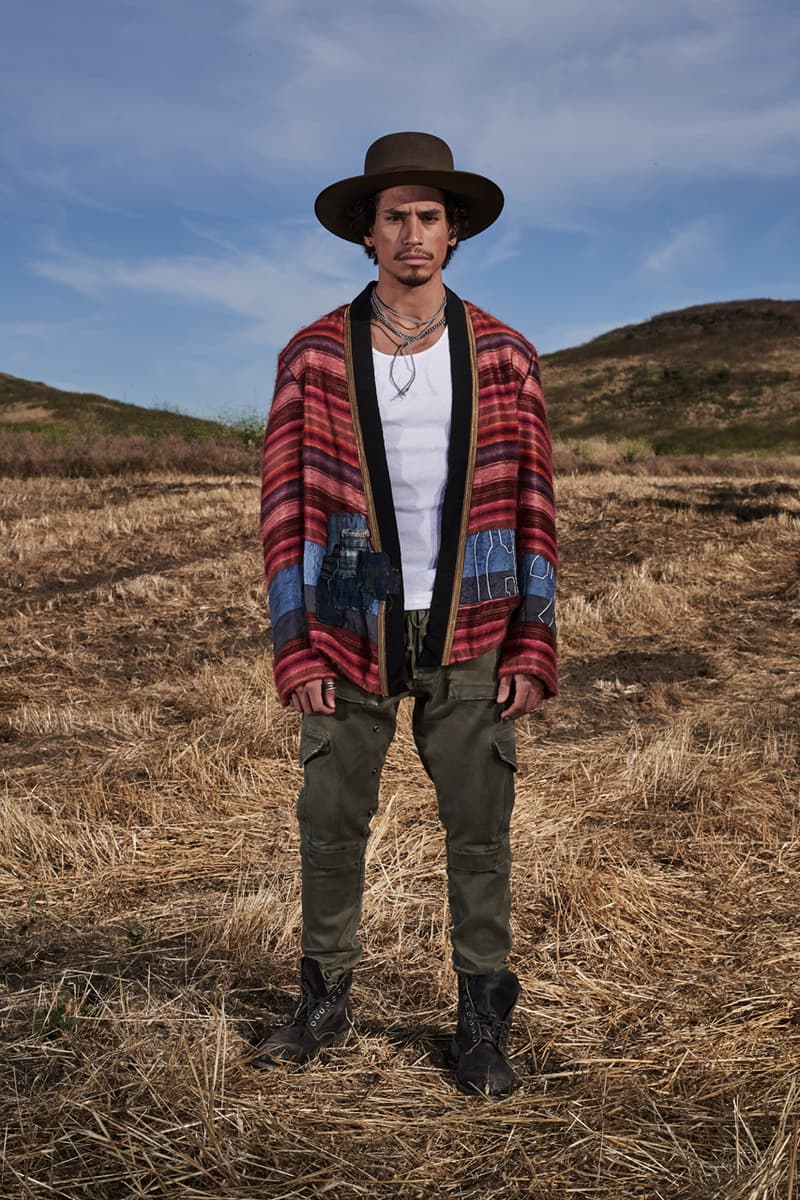 greg lauren spring summer 2020 collection lookbook release overalls accessories Ponchos Brimmed Hats Pants Shirts Jackets Green Tan Orange Black Silver Red Brown White ss20