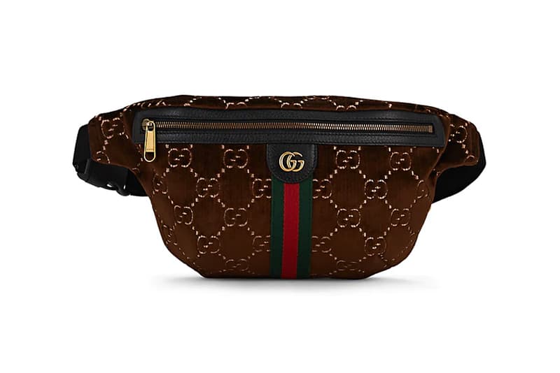 gucci gg monogram pattern logo velvet belt bag brown over the shoulder waistpouch pouch 