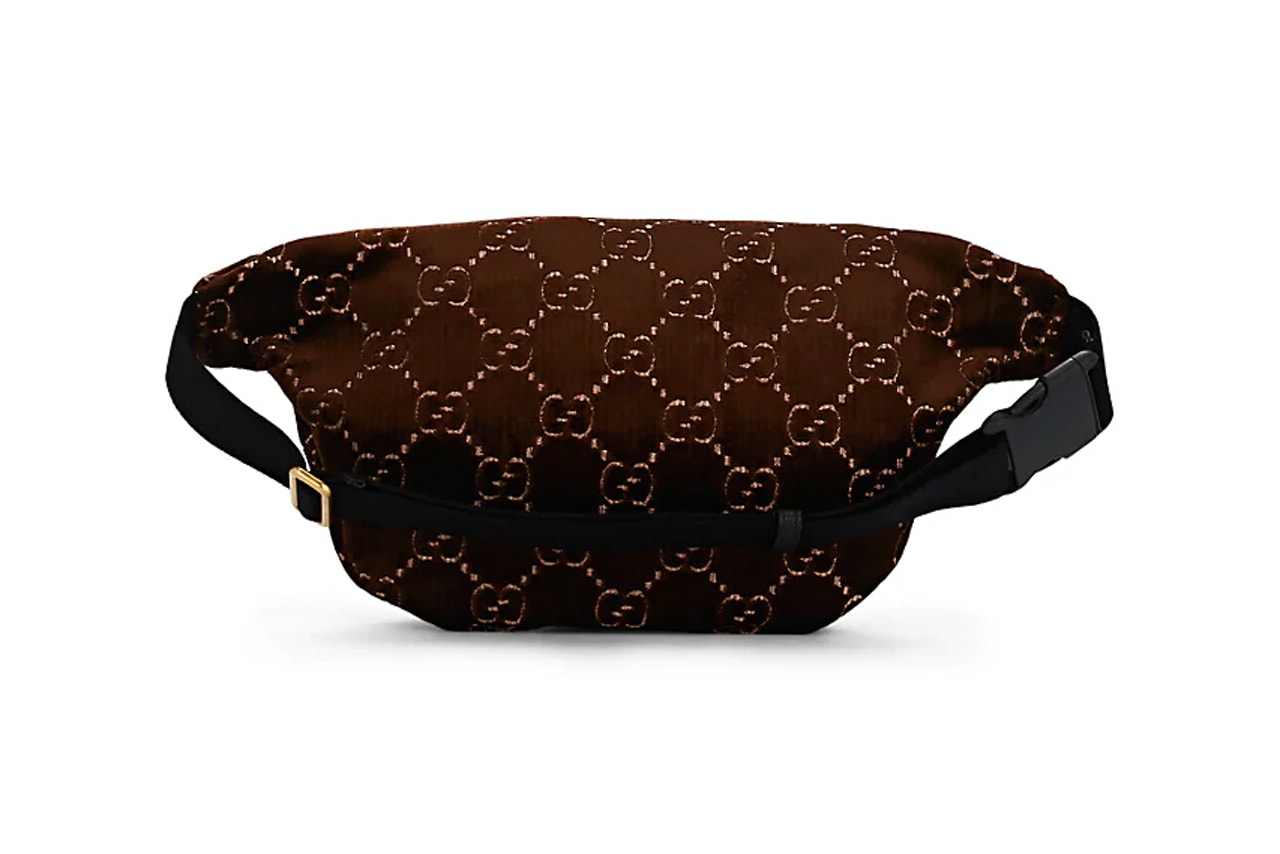 gucci gg monogram pattern logo velvet belt bag brown over the shoulder waistpouch pouch 