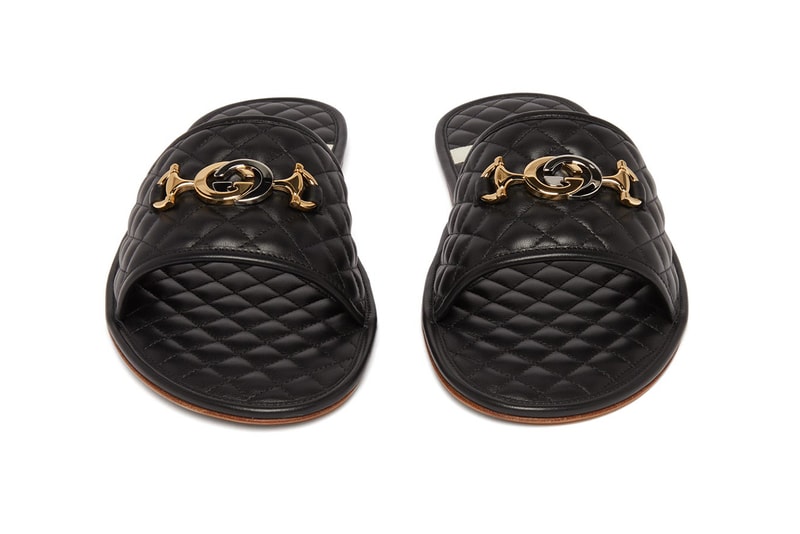 Gucci GG-plaque quilted leather slippers black gold horsebit Italy Alessandro Michele Menswear Summer Slides High End Designer Silver Gold Tones Emblem Tan Rubber Sole